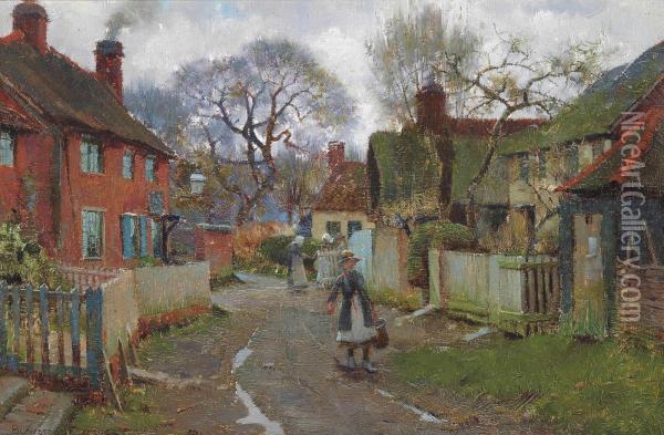 Village Scene Oil Painting - William Teulon Blandford Fletcher