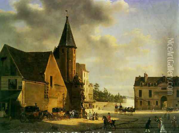 Vue de la fontaine Saint Victor prise du Jardin des Plantes 1819 Oil Painting - Etienne Bouhot