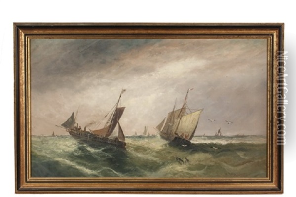 Competing Trawlers In A Green Sea Oil Painting - William Matthew Hale
