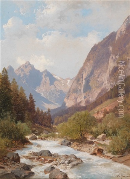 View Of The Dachstein Oil Painting - Carl Hasch