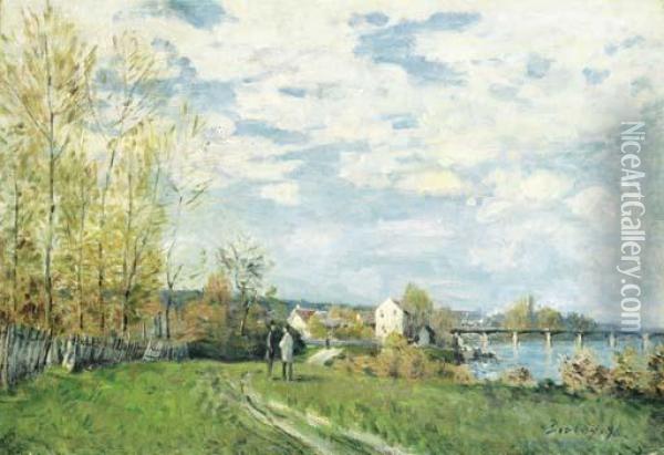 Bords De Seine A Bougival Oil Painting - Alfred Sisley