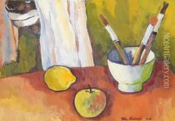 Stillebenmit Maske, Apfel Und Zitrone Oil Painting - Felix Nussbaum