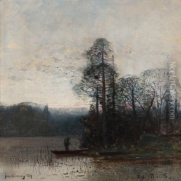 Evening Atmosphere At A Lake Oil Painting - Johan Kindborg