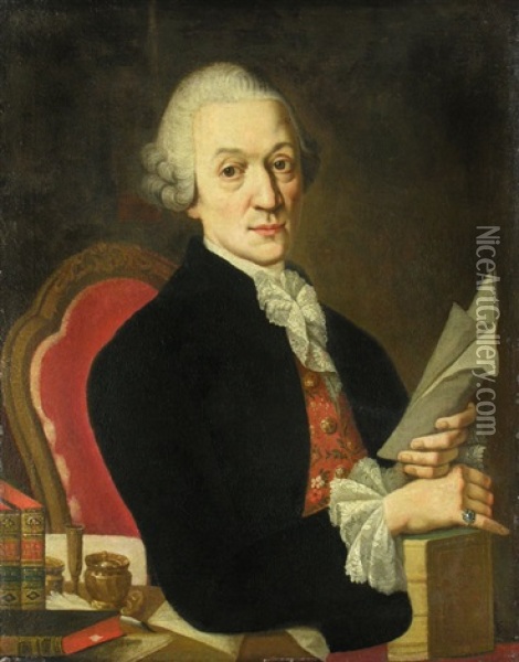 Portrait Des Munchner Hofmedikus Joseph Karl Schwemmer Oil Painting - Johann Jakob Dorner the Elder