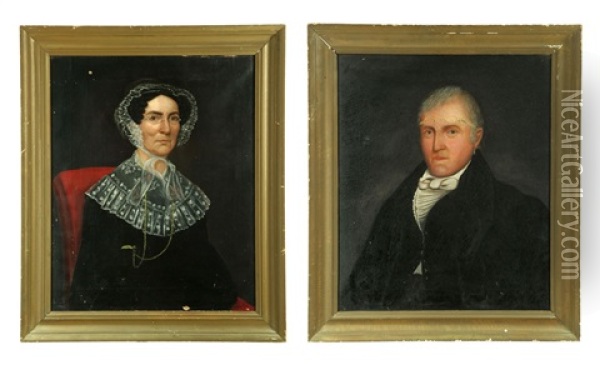 Two Portraits, One Signed Isaac A. Wetherbee (massachusetts / Iowa, 1819-1904) Oil Painting - Isaac Augustus Wetherby