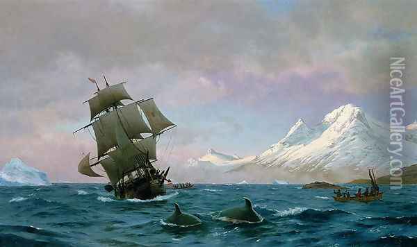 Catching whales, 1875 Oil Painting - J.E. Carl Rasmussen