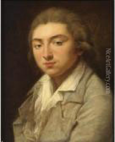 A Portrait Of A Young Man, Said 
To Be Francois Vergand (1756-?), Bust Length, Wearing A Grey Coat With A
 White Shirt Oil Painting - Jeanne-Philiberte Ledoux