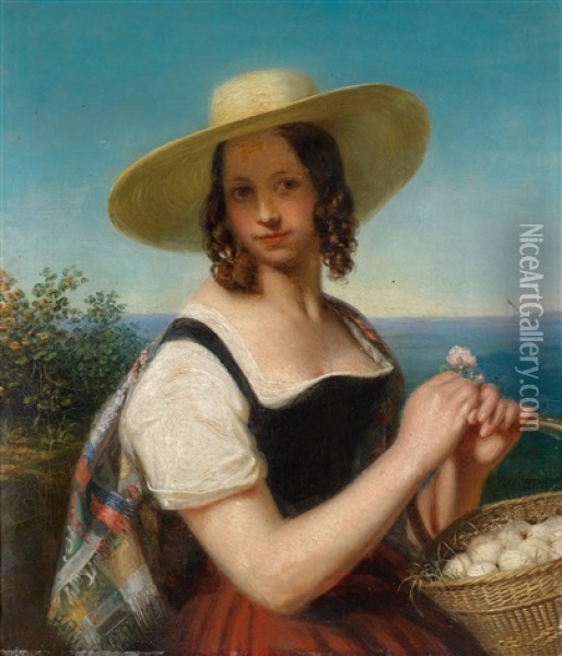 Das Eierlieschen, Portrait Der Augusta Karoline Von Cambridge (1822 -1916) Oil Painting - George Friedrich Reichmann