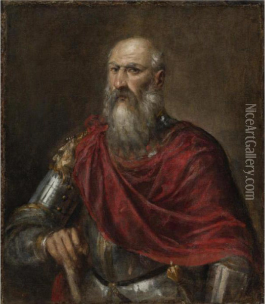 Portrait Of An Admiral, Probably
 Francesco Duodo (1518-1592), Half Length, Wearing Armour Oil Painting - Tiziano Vecellio (Titian)