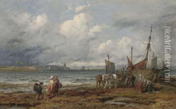 Loch Fyne, Herring Boats At Ardrosson Oil Painting - Henry James G. Holding