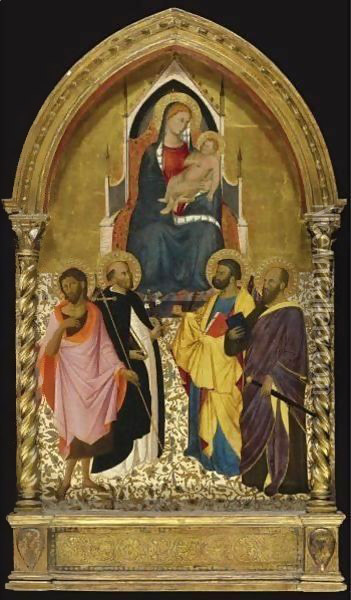 Virgin And Child With Saints John The Baptist, Dominic, Peter, And Paul Oil Painting - Niccolo di Pietro Gerini