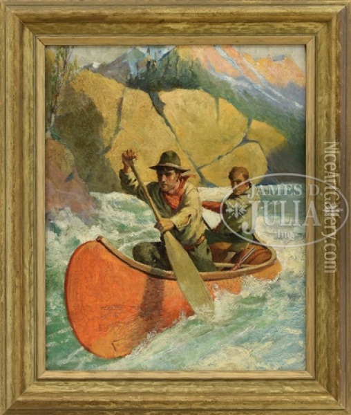 Scouts Negotiating The Rapids Oil Painting - Philip Russell Goodwin