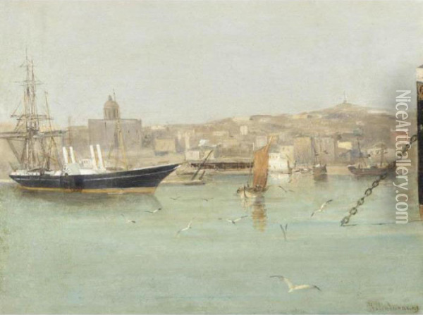 Port Of Pireaus Oil Painting - Constantinos Volanakis