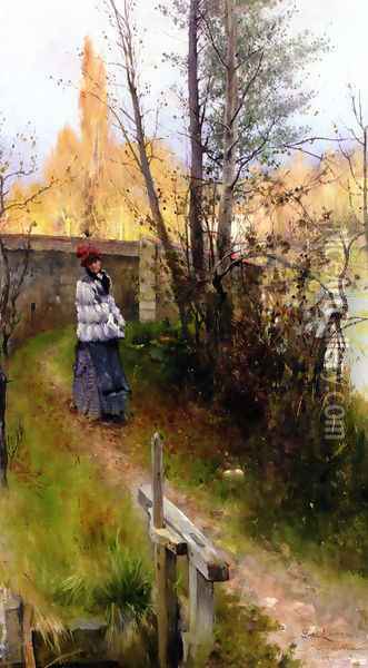 Karin I Grez, Hostmotiv (Karin in Grez, Autumn) Oil Painting - Carl Larsson