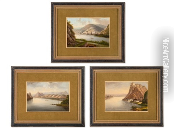 Three Landscape Miniatures (3 Works) Oil Painting - Jean-Baptiste Fresez