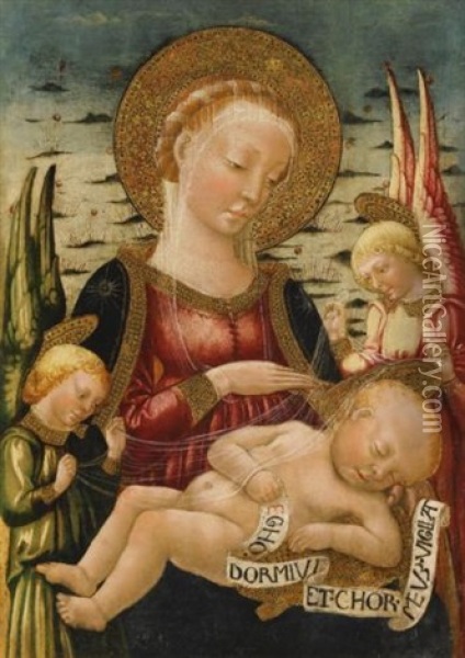 The Madonna And Child With Two Attendant Angels Oil Painting - Neri di Bicci