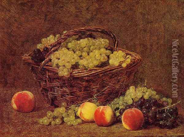Basket of White Grapes and Peaches Oil Painting - Ignace Henri Jean Fantin-Latour