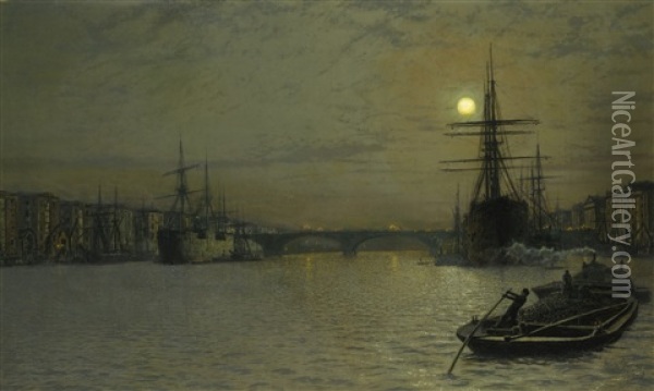 The Pool And London Bridge At Night Oil Painting - John Atkinson Grimshaw