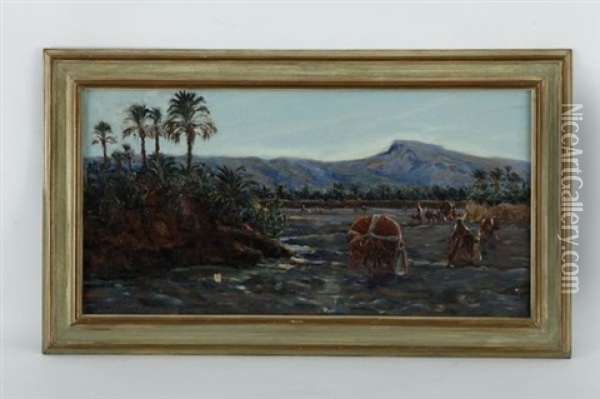 Paysage Orientaliste, Caravane A L'oasis Oil Painting - Ernst Weckerling