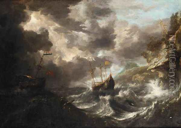 Shipping in a Tempest off a Rocky Coast Oil Painting - Bonaventura, the Elder Peeters
