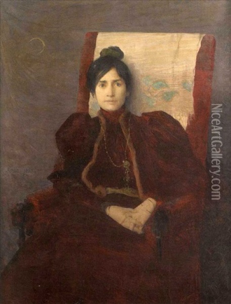 Portrait De Madame Dampt, Nee Diane De Cid Y Garcia Oil Painting - Edmond Francois Aman-Jean