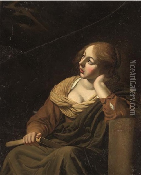 A Girl Looking Up In Adoration (the Annunciation?) Oil Painting - Jan De Bray
