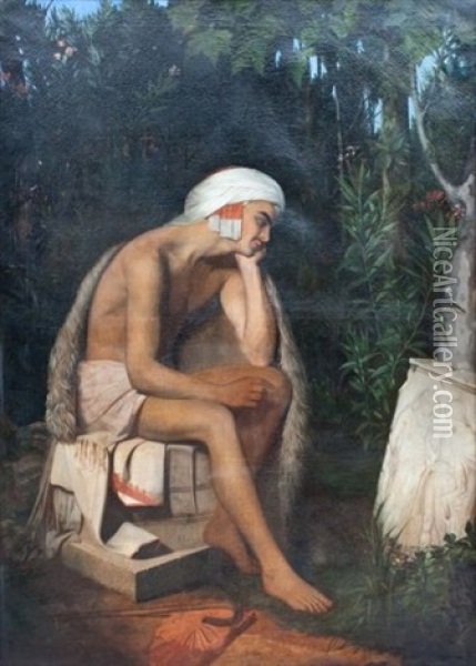 Un Jeune Patre Decouvre Un Bas-relief Antique Sur Le Bord D'un Ruisseau Oil Painting - Eugene Emmanuel Amaury-Duval (Pineu)