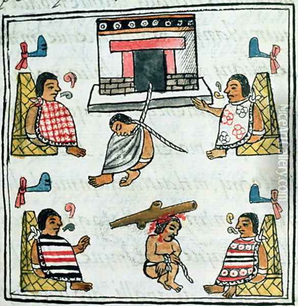 Ms. Palat. 218-220 Book IX Judgement and Punishment in the Aztec empire Oil Painting - Bernardino de Sahagun