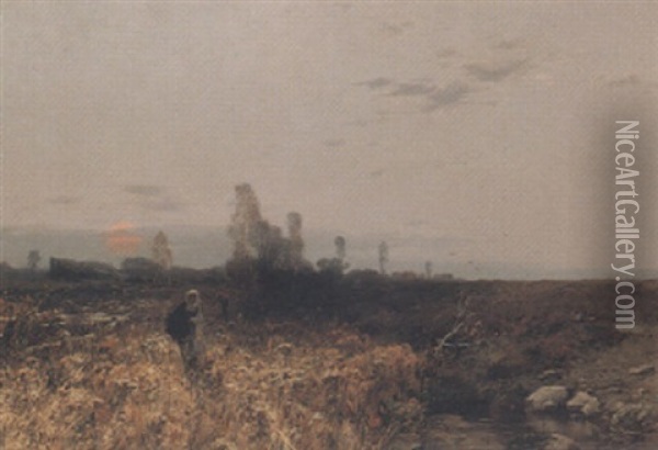 Bauern In Moorlandschaft Oil Painting - Roman Kochanowski