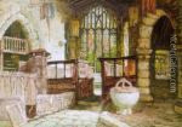 Church Interior Oil Painting - Samuel A. Rayner