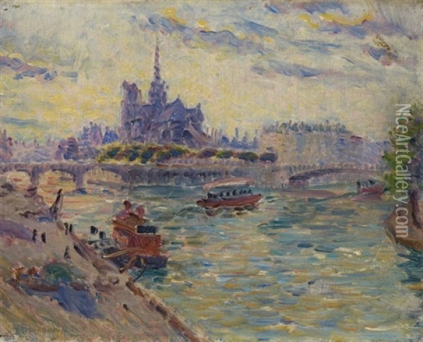 Vue De Notre-dame De Paris Oil Painting - Edouard-Jean Dambourgez