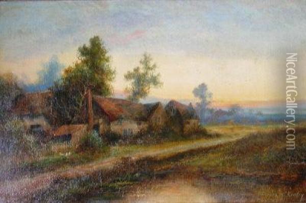 A View Of A Farm At Sunset Oil Painting - Charles Mackinley