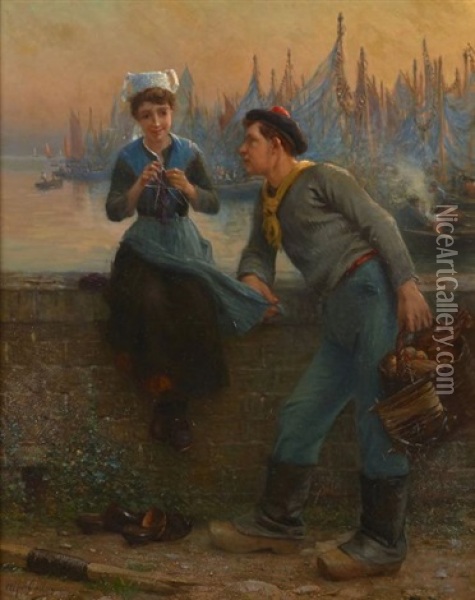 La Galante Conversation Du Marin Oil Painting - Alfred Guillou