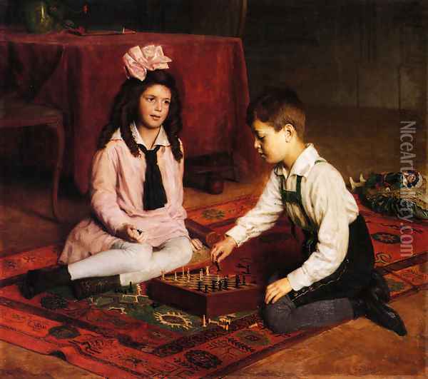 The Chess Match Oil Painting - Carl Probst