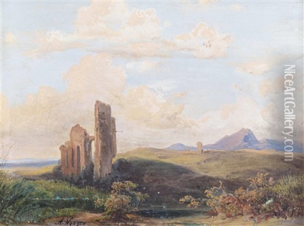 Ruinen In Weiter Landschaft Oil Painting - Adalbert Waagen