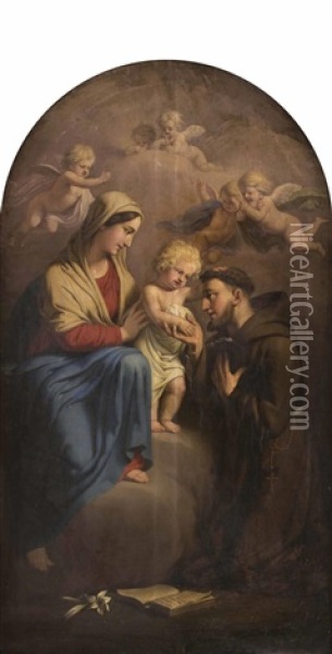 Der Hl. Antonius Kniend Vor Dem Jesuskind Und Maria Oil Painting - Josef Arnold the Elder
