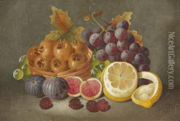 Stillleben Mit Feigen, Nussen, Trauben Und Zitrone. Oil Painting - George Crisp