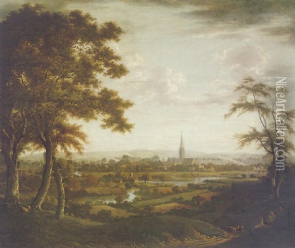 Prospect Of Salisbury With Harnham Bridge And The River Avon Oil Painting - Tobias Young