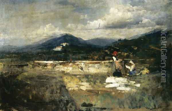 Landscape with Figures Oil Painting - Cesare Tallone
