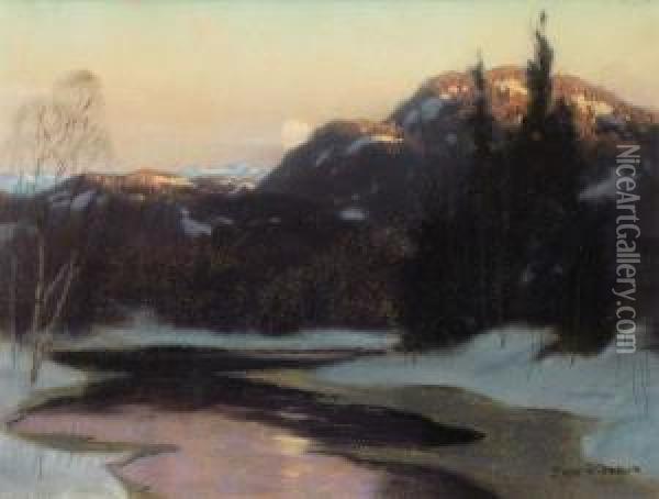 Winter Creek At Sunset Oil Painting - Eric John Benson Riordon