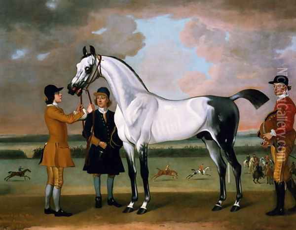 The Duke of Boltons Starling with a jockey and groom at Newmarket, 1734 Oil Painting - Thomas Spencer