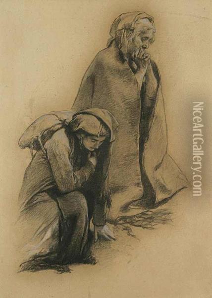 Two Women Bent Over Oil Painting - Eermak Jaroslav