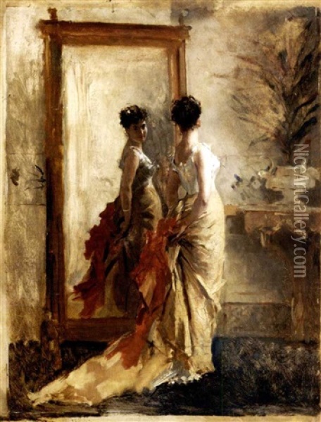 Donna Allo Specchio Oil Painting - Mose di Giosue Bianchi