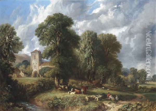 A Pastoral Idyll Oil Painting - Henry Harris Lines