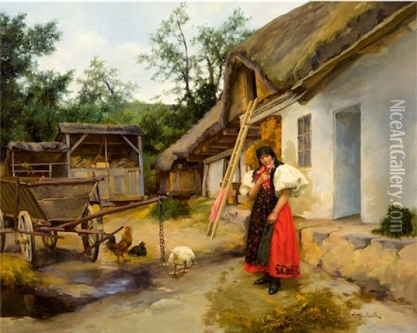 V Selskem Statku Oil Painting - Vojtech Bartonek