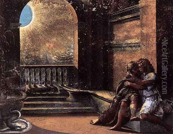 Isaac and Rebecca Spied upon by Abimelech Oil Painting - Raphael