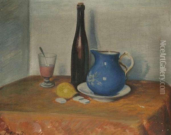 A Still Life With A Bottle Oil Painting - Bohumil Ullrych