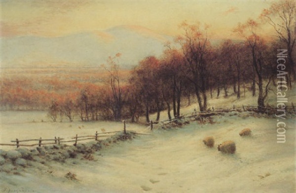 O'er Snow Clad Pastures, When The Sky Grew Red Oil Painting - Joseph Farquharson