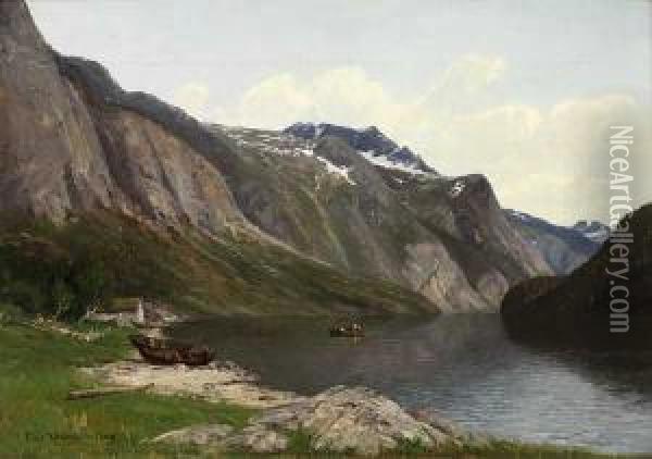 Fjordparti Oil Painting - Carl Nielsen