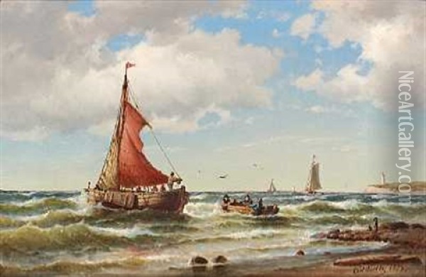 Fiskerbade I Braendingen Oil Painting - Carl Ludwig Bille